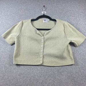Princess Polly Women Sage Green Ribbed Short Sleeve Cropped Cardigan Top Size 4